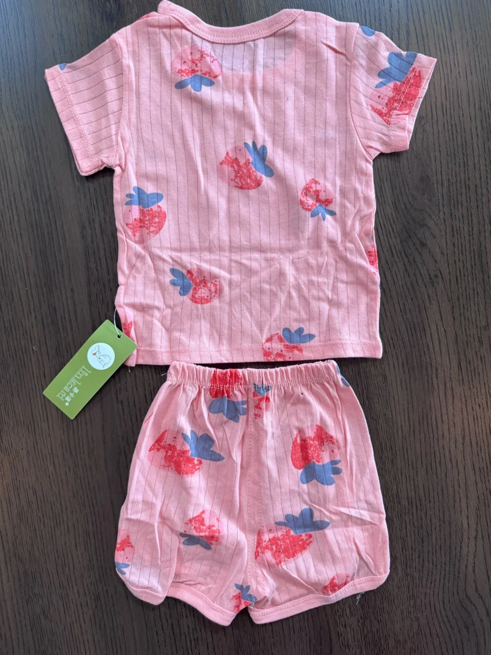 NWT 2T Pink Strawberry Print Ribbed Short Set